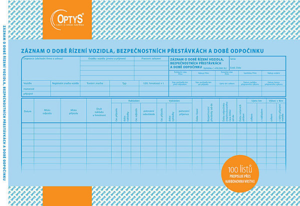 OP 1174 Záznam o době řízení vozidla a bezpečnost.přestávkach 'karbonová puťovka' karbon A4 100