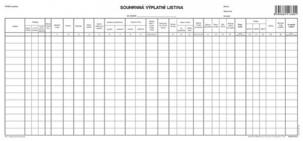 OP 1133 Souhrnná výplatní listina 42,5 x 21cm volný list 100ks