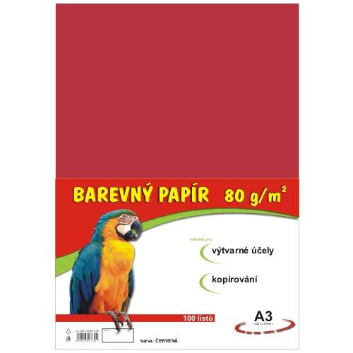 Papír barevný A3 100ks 80g červený