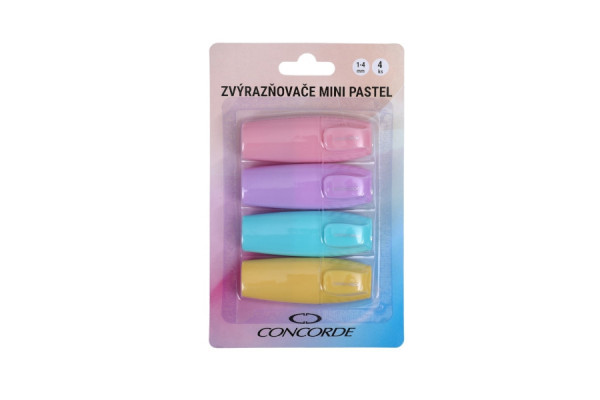 Zvýrazňovače Concorde Mini Pastel, blistr, 4ks A65697